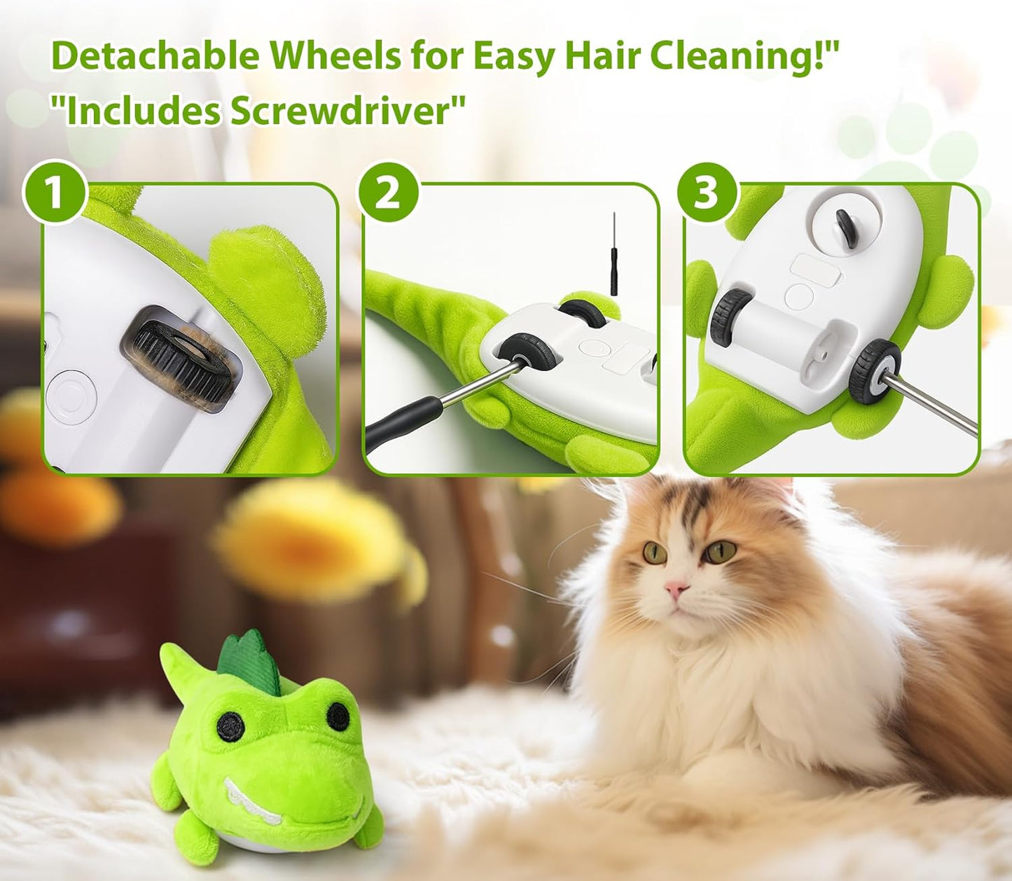 Interactive Cat Toys for Indoor Cats - Automatic Moving Cat Chase Toy for Bored Indoor Adult Cats - 360Β° Random Movement, Tail Wagging & Catnip Stimulation - Electric Croc(Short Plush)