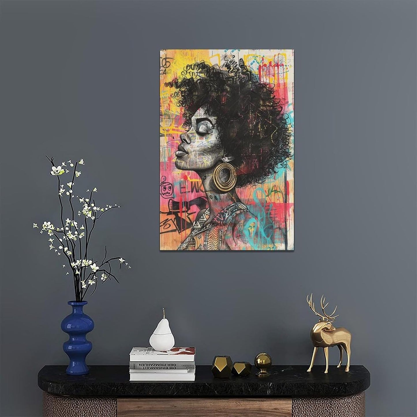 Quorin African American Wall Art Banksy Graffiti Black Woman Pictures Black Girl Wall Decor Canvas Print Painting Artwork for Bathroom Living Room Bedroom 16"x24"