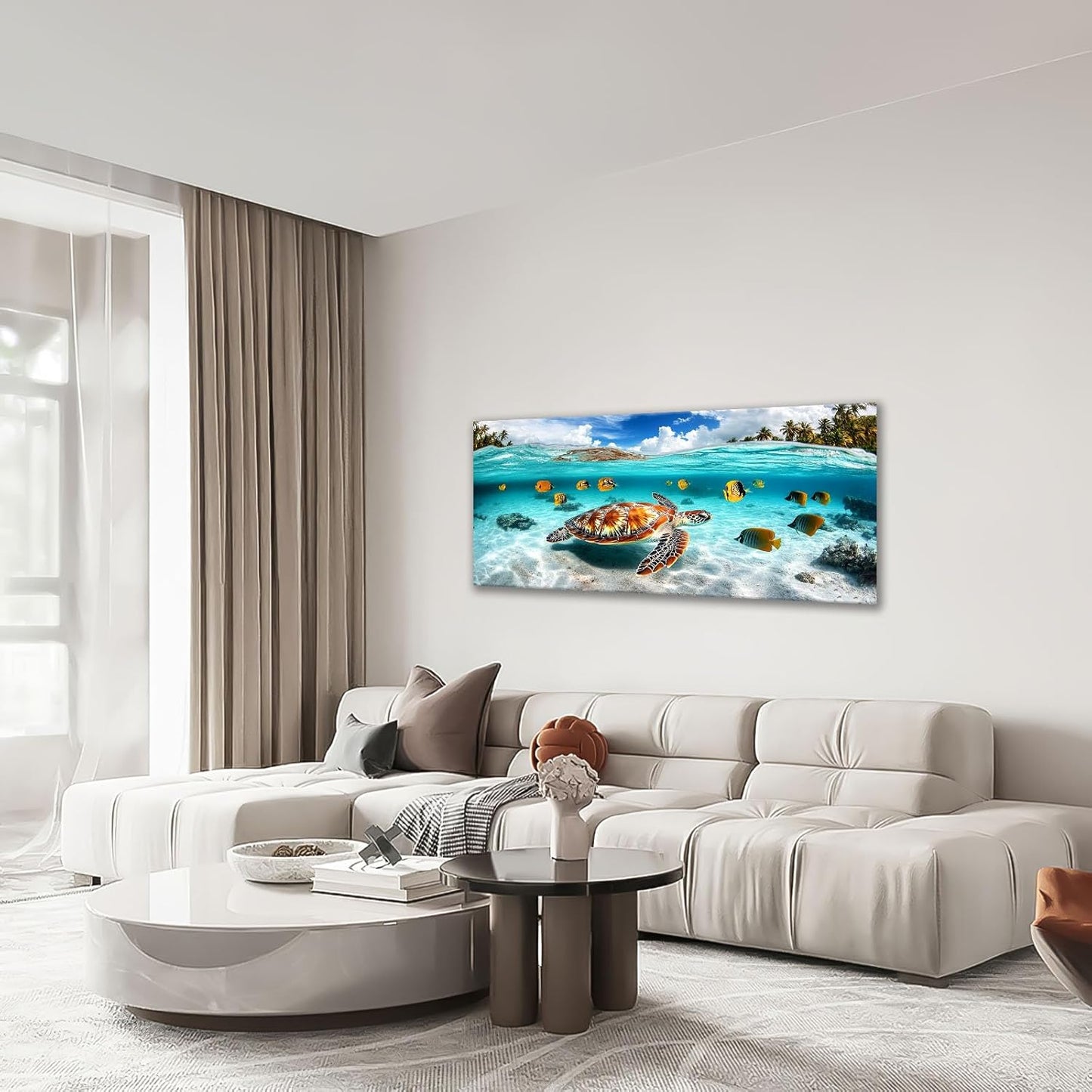 Quorin Sea Turtle Large Wall Art Coastal Undersea Beach Fish Pictures Wall Decor Tropical Island Canvas Print Painting Artwork for Bathroom Living Room Bedroom 30"x60"