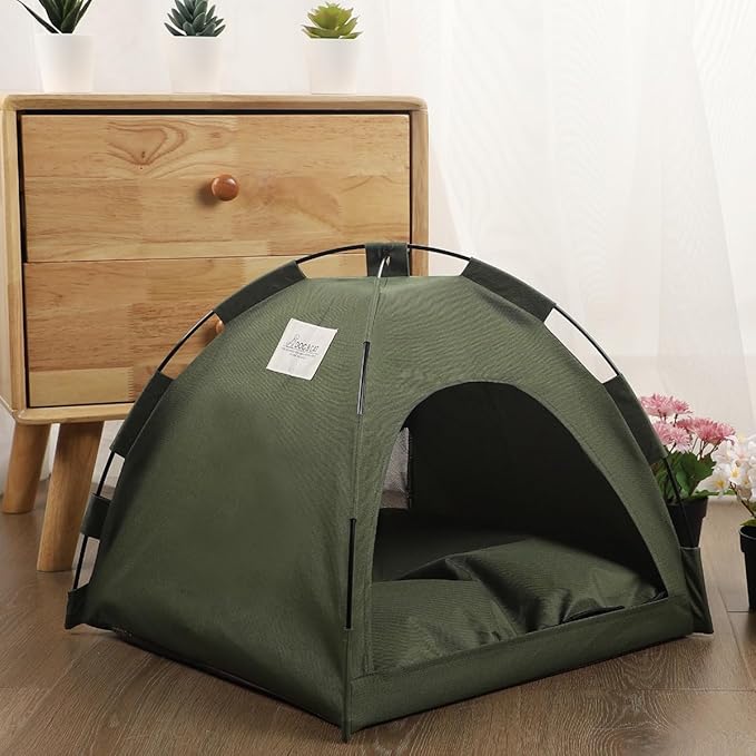 Cat Tent – Lightweight & Breathable Waterproof Shelter Designed for Indoor/Outdoor Adventures, Giving Your pet Safe Outdoor Exploration Joy. (Olive Drab, 15.7×15.7 in)