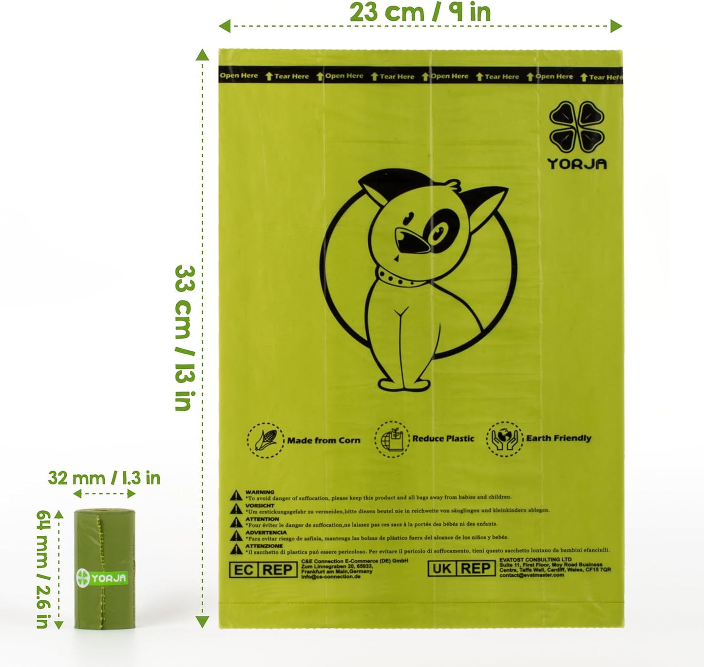 YORJA Dog Poop Bags Rolls with Dispenser & Holder, 510 Pet Waste Bags, 100% Leak Proof Extra Thick and Strong Corn Starch Blend