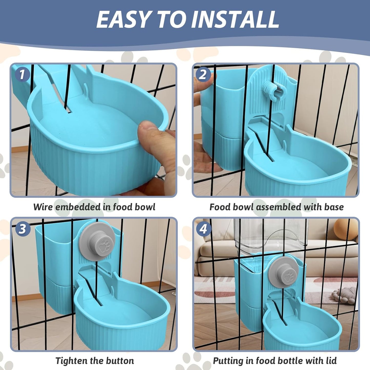 Fhiny Rabbit Food & Water Dispenser, Large Capacity Gravity Guinea Pig Feeder and Waterer Set for Cage Hanging Automatic Bunny Feeder for Bunny Guinea Pig Chinchilla Ferret Cat Puppy