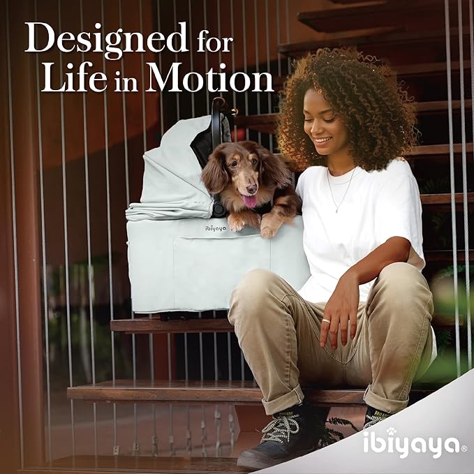 ibiyaya Tinker Pet Stroller for Small Dogs and Cats – 3-in-1 Pet Carrier, Dual-Opening Canopy, No-Flat Wheels, Vegan Leather Handle, Large Storage Basket (Sage Green)