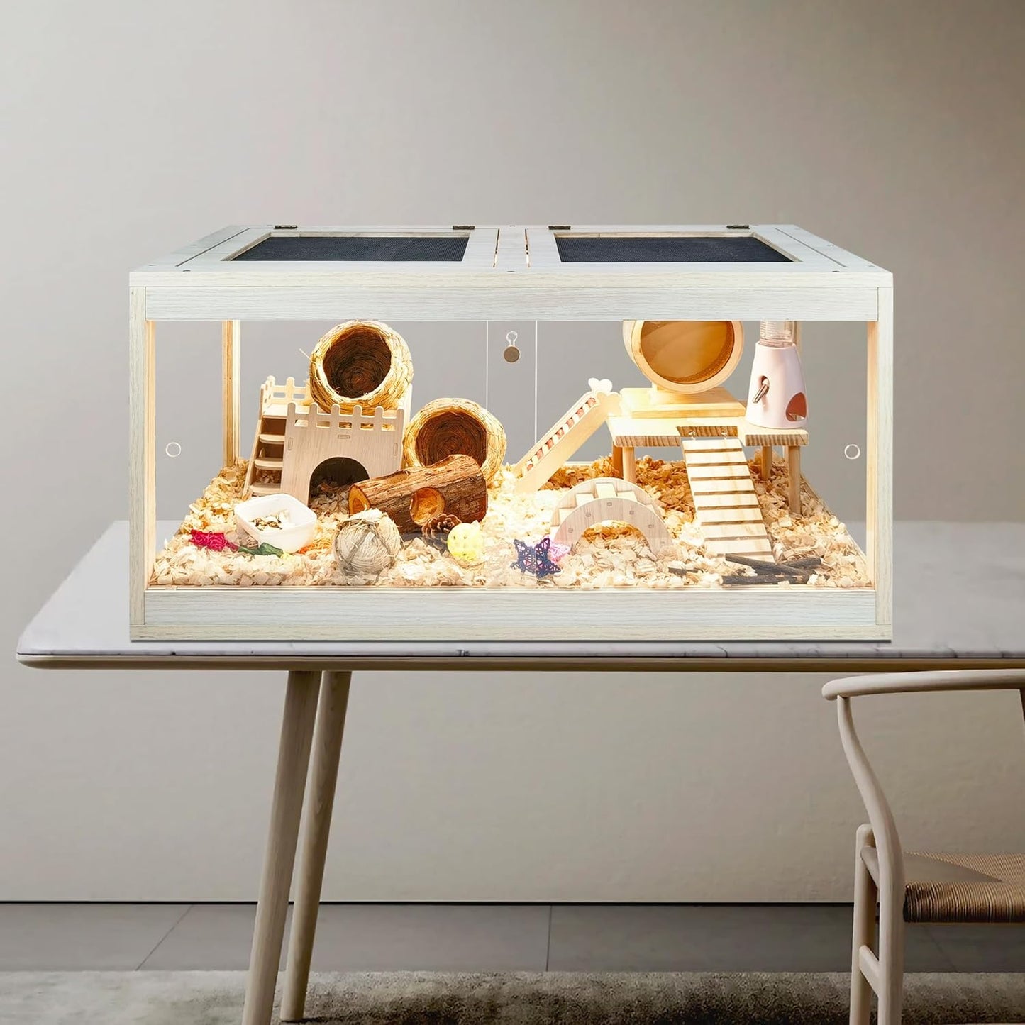 Prolee Hamster Habitat Chewproof, Mice and Rat Habitat with Transparent Sides, Hamster Cage with Openable Mesh Top, Solid Built with Lock Design (32" L x 16" W x 16" H)