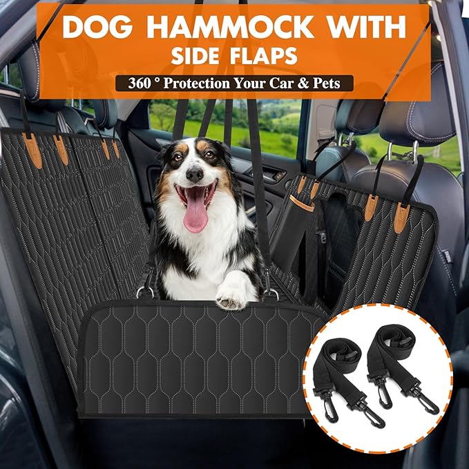 Dog Back Seat Cover, Waterproof Scratch Proof Nonslip Dog Hammock for Car, Car Seat Cover for Back Seat with Sanitary Pad Mesh & Pocket for Cars SUVs and Trucks - S, Black/Orange