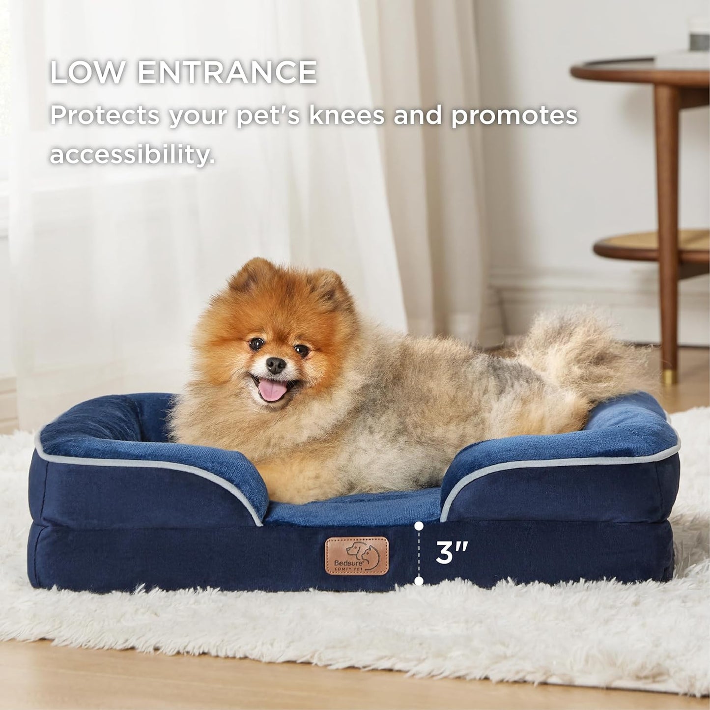 Bedsure Orthopedic Dog Beds for Small Dogs - Washable Small Dog Cat Bed Waterproof, Comfort Pet Couch Sofa with Washable Removable Cover, Pets Bed with Nonskid Bottom, Blue Navy, 24"