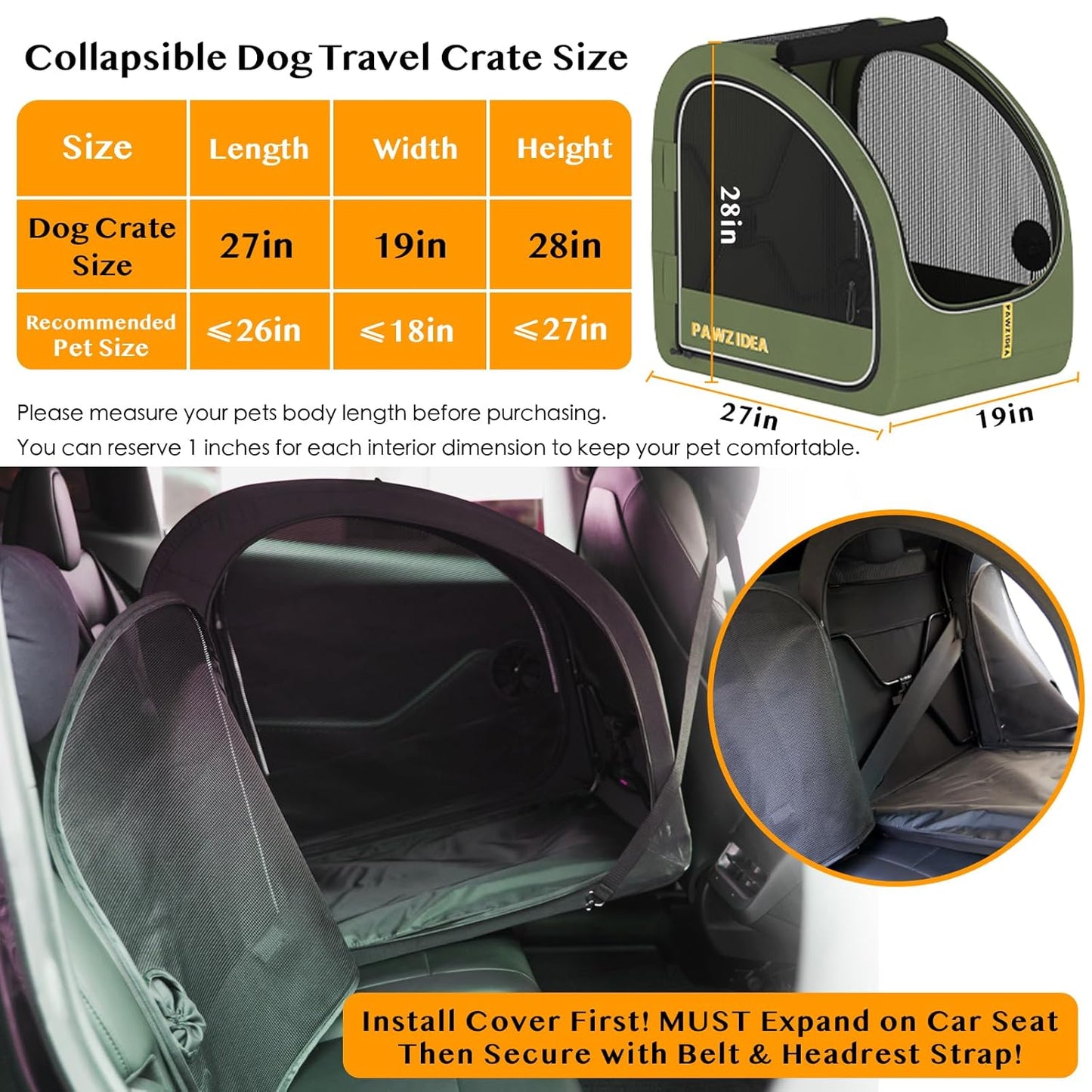 PAWZIDEA Dog Stroller for Large Dogs, Collapsible Pet Stroller with Detachable Carrier, Portable Dog Crate for Car Seat, Adjustable Handle, All-Terrain 9” Wheels, Ideal for Travel & Outdoor Adventures