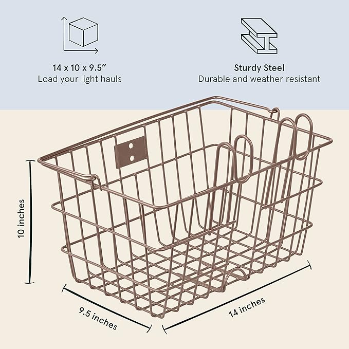 Retrospec Apollo-Lite Lift-Off Bike Basket - Detachable Steel Handlebar Basket with Carrying Handle for Commuting, Shopping & Beach Trips - 14.5in x 9.5in Weather-Resistant Biking Gear