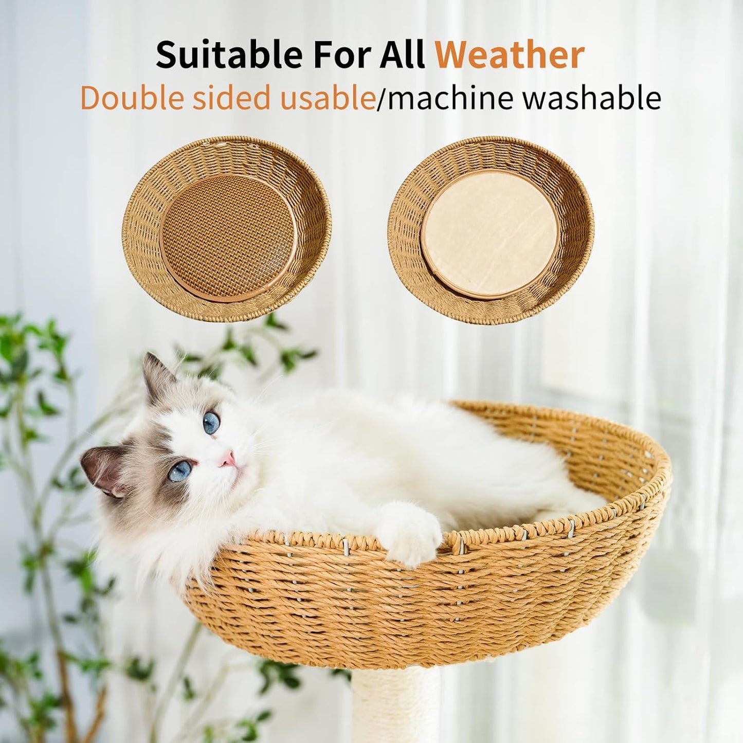 Modern Cat Tree Tower,Hand-Woven Ma Teng cat nest, Sisal-Covered Scratching Posts for Indoor Cats, Multi-Level Cat Condo with Space Capsule Nest, Tall Cat Tree for Multiple Large Cats