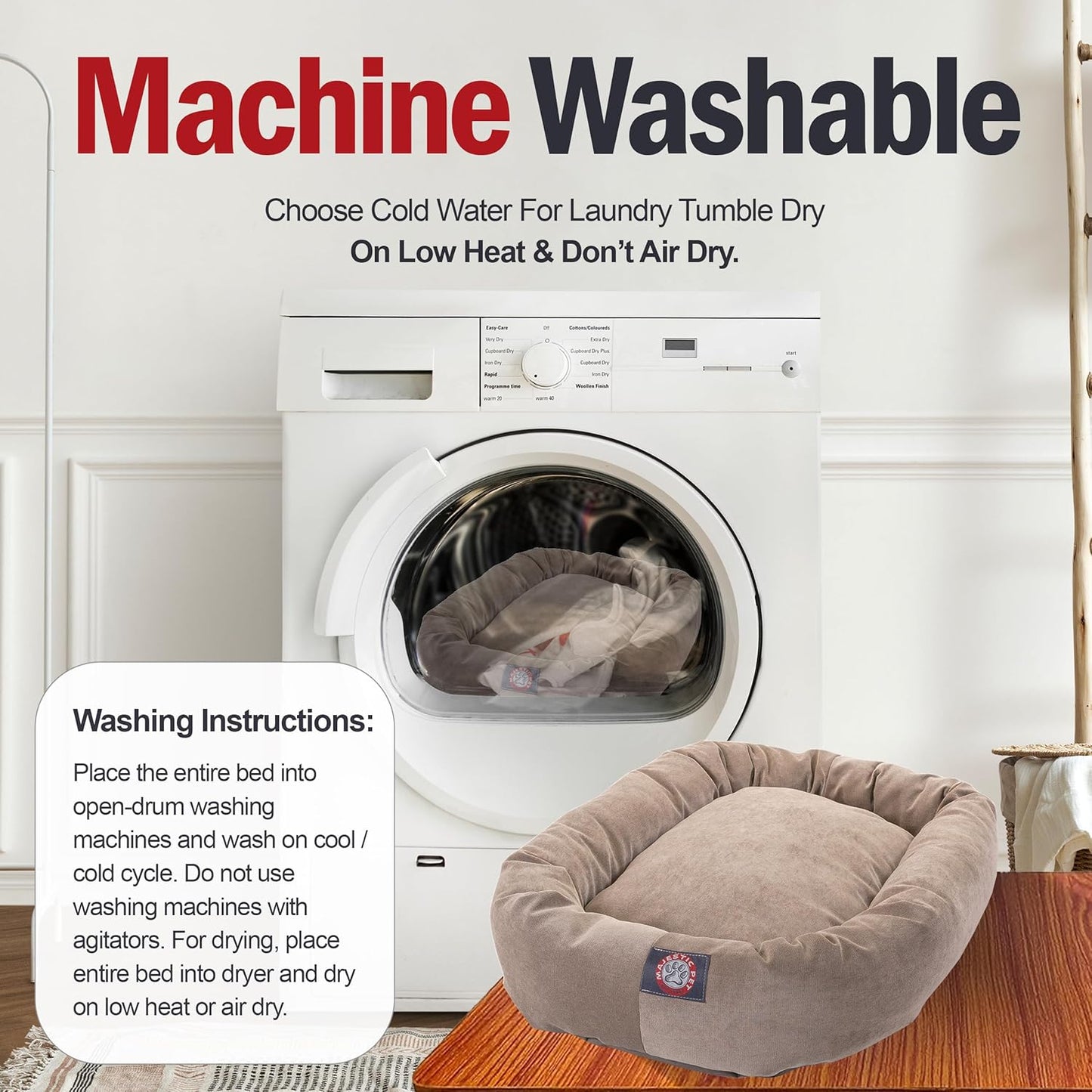 Majestic Pet 52 Inch Micro Velvet Calming Dog Bed Washable 52x35x11 (inch) β Cozy Soft Round Donut Dog Bed with Spine for Head Support -Pet Bed X- Large - Pearl (2025)