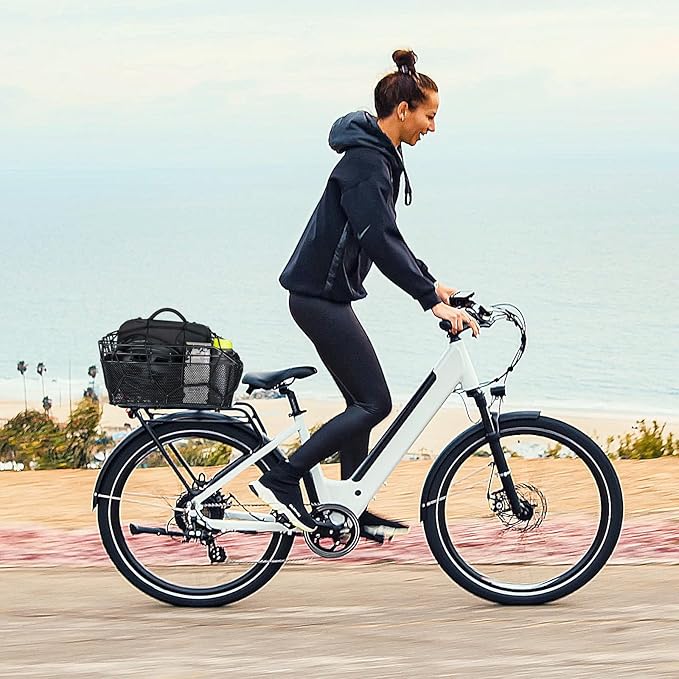 Rear Bike Basket - Large Bicycle Rear Basket with Cargo Net and Waterproof Cover, Wire Bike Baskets Rear Large Capacity (NO Bike Rack Include)