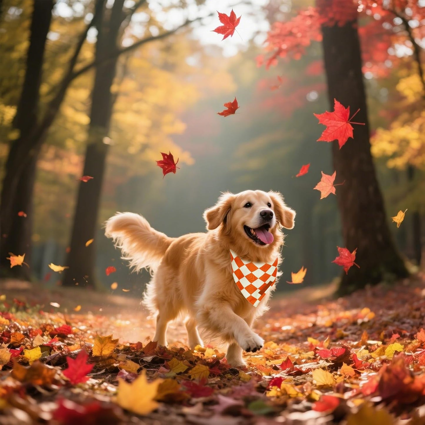 Realeaf Thanksgiving Fall Dog Bandanas 2 Pack, Orange Plaid Pumpkin Pet Scarf for Boy and Girl, Premium Durable Fabric, Holiday Halloween Bandana for Small and Medium Dogs (Fall, Small)