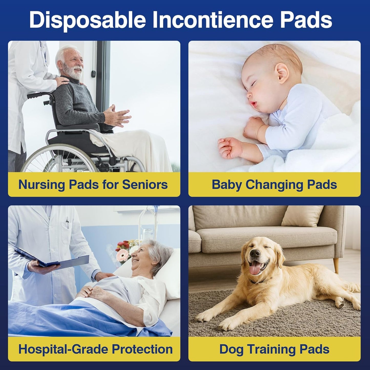 MKISS Bed Pads Disposable 36" x 36" (100 Counts), Large Incontinence Underpads Leakproof Quick Drying Max Absorbent Disposable Pee Pads for Adults, Baby, Puppy, Children, Elderly