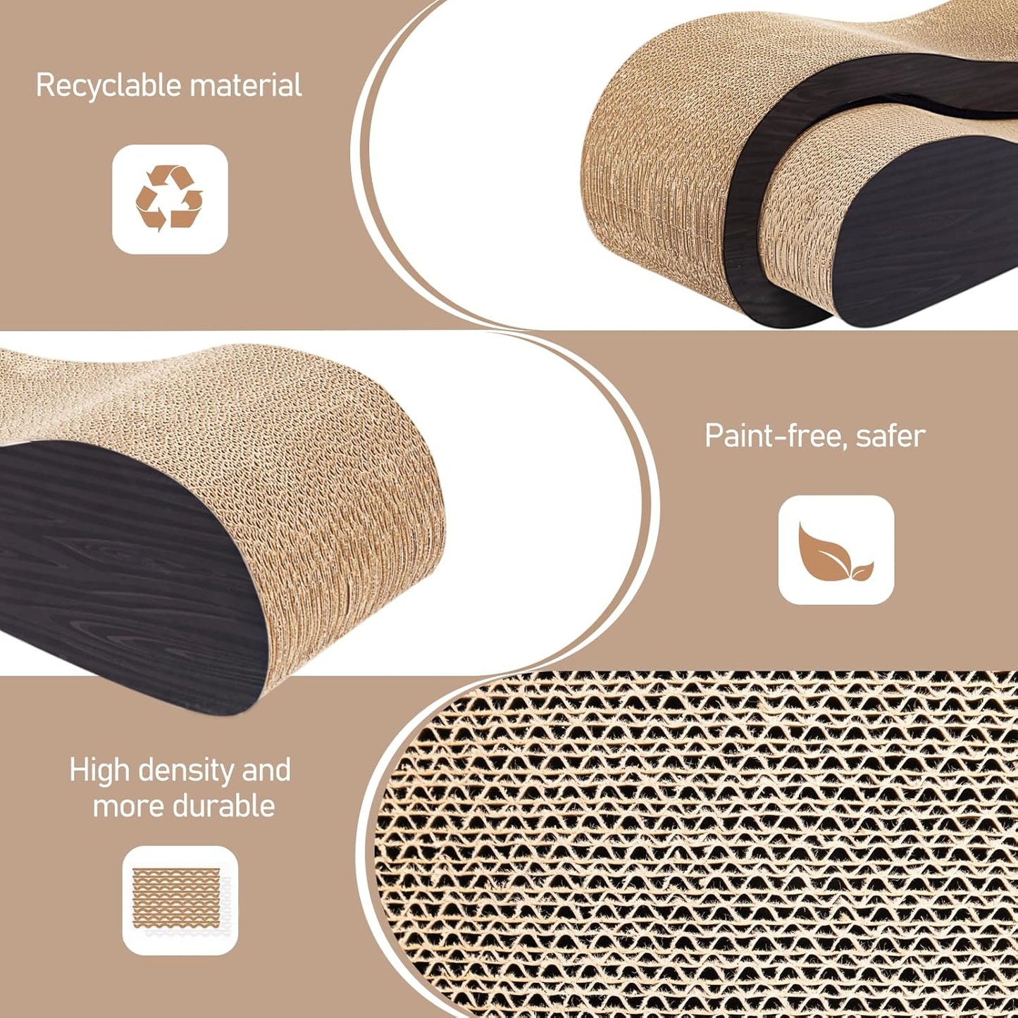 2 in 1 Cat Scratcher Cardboard Lounge Bed, Cat Scratching Post, Durable Board Pads Prevents Furniture Damage,Large,Brown