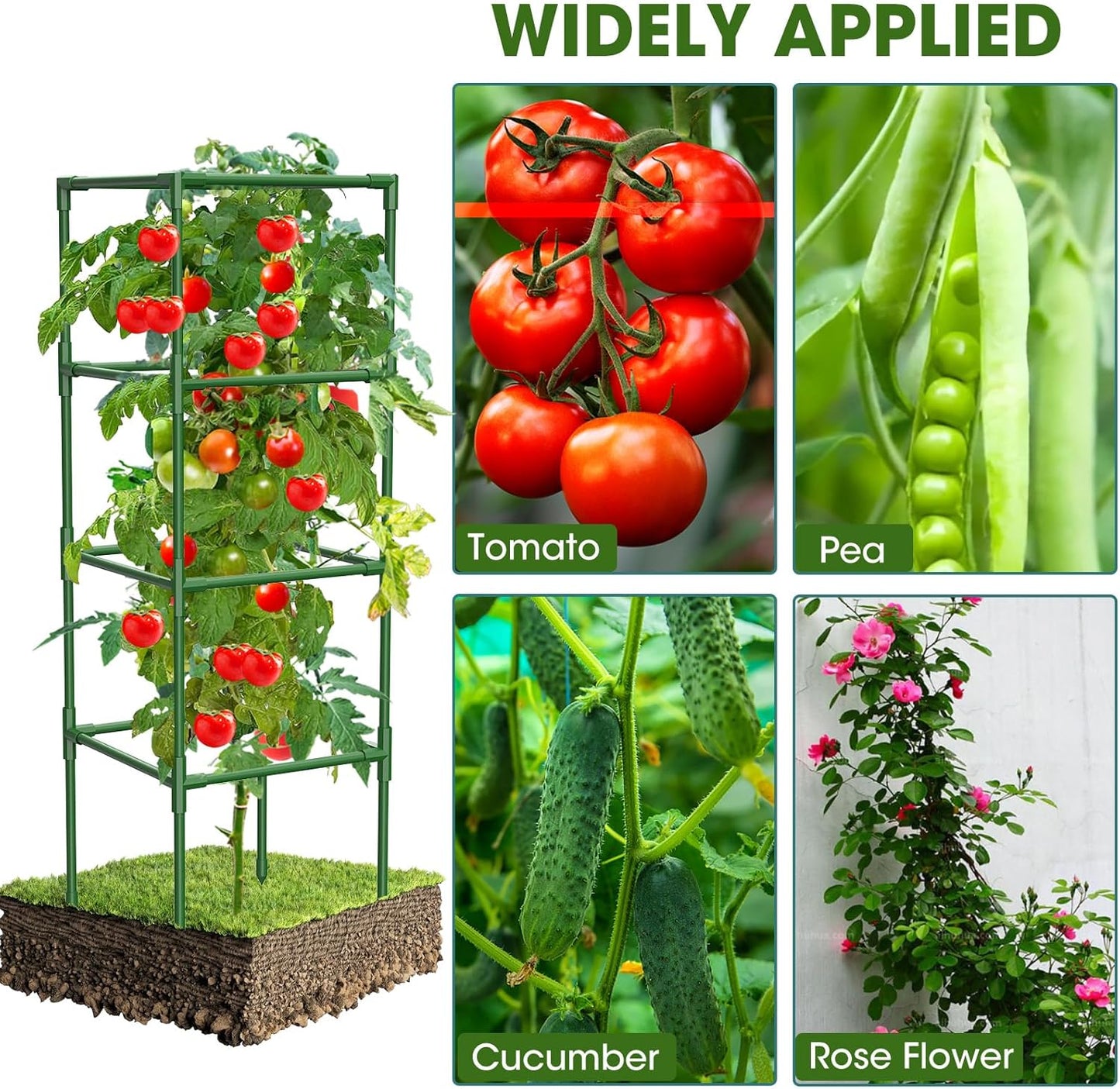 6 Pack Tomato Cages, 41.7" H Square Tomato Plant Stakes Support Cages Trellis for Garden Climbing Vegetables Flowers Fruits,Extra Bold