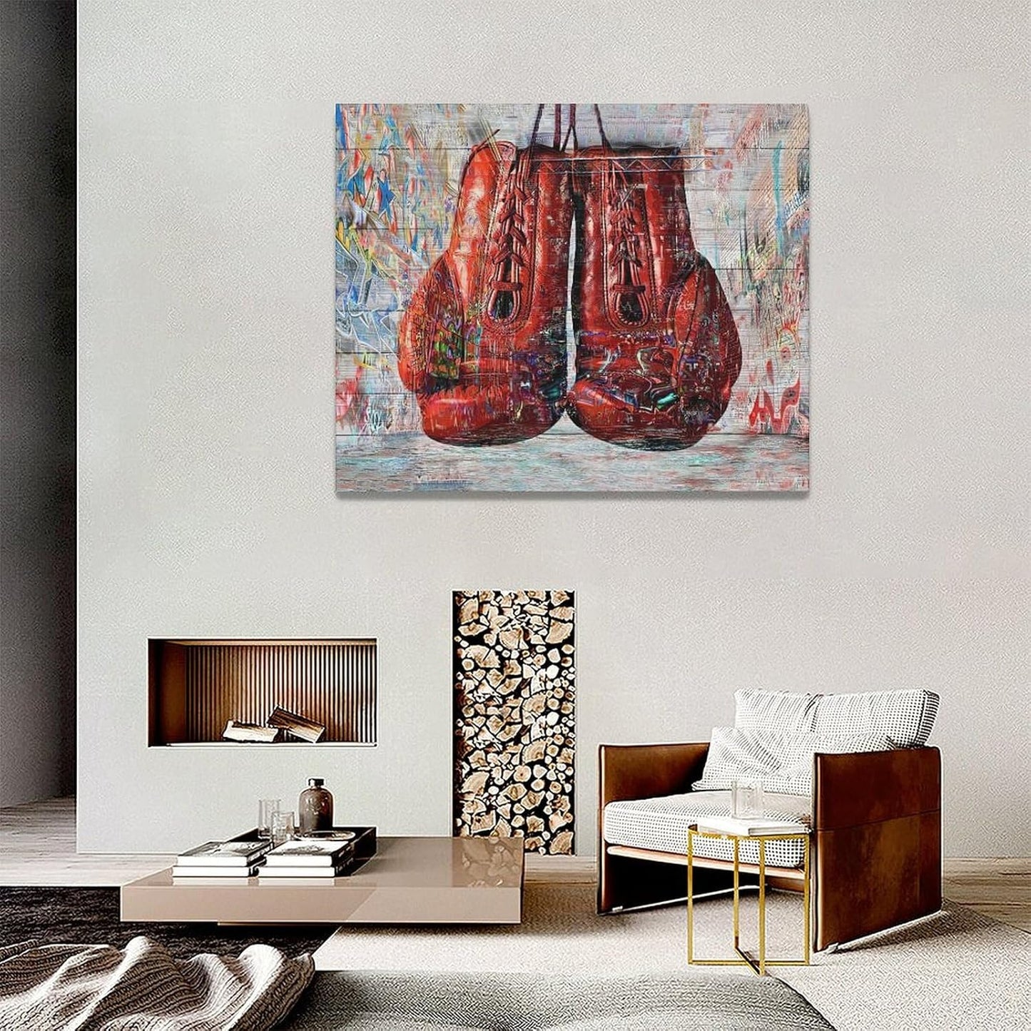Quorin Banksy Graffiti Boxing Wall Art Red Boxing Gloves Pictures Gym Sport Wall Decor Canvas Print Painting Artwork for Gym Living Room Bedroom 16"x20"