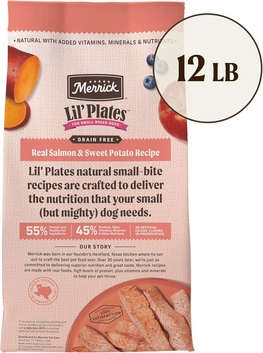 Merrick Lil’ Plates Premium Grain Free Dry Dog Food for Small Dogs, Real Salmon and Sweet Potato Kibble - 12.0 lb. Bag