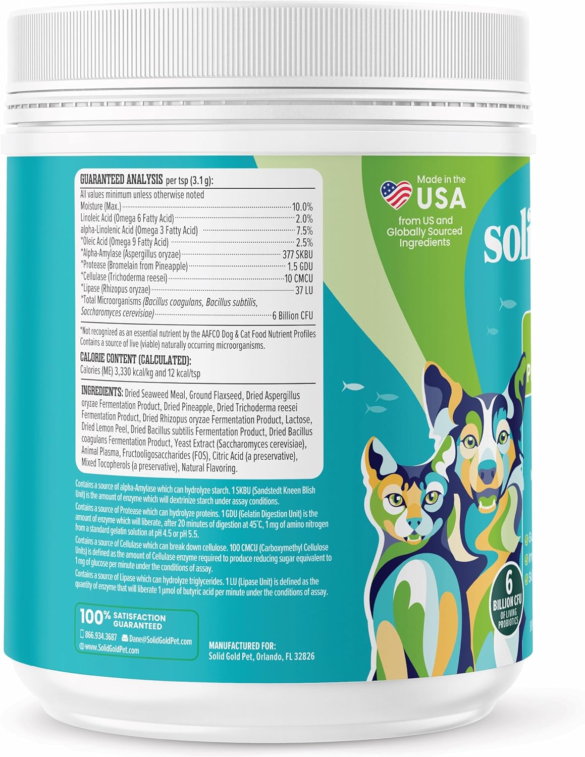 Solid Gold SeaMeal Cat Probiotic & Dog Probiotics for Digestive Health - Kelp Powder Dog & Cat Multivitamin Supplement w/Prebiotics & Digestive Enzymes for Skin, Coat, & Gut + Immune Support - 8oz