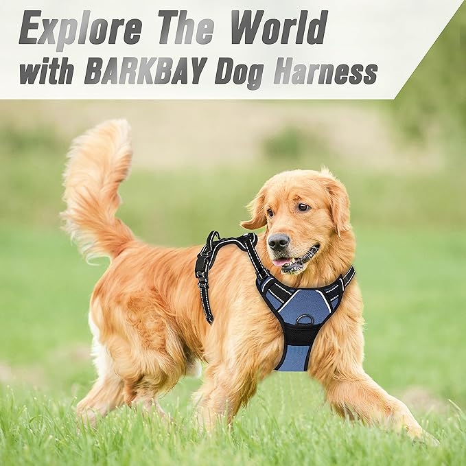 BARKBAY No Pull Dog Harness Front Clip Heavy Duty Reflective Easy Control Handle for Large Dog Walking(Navy,S)