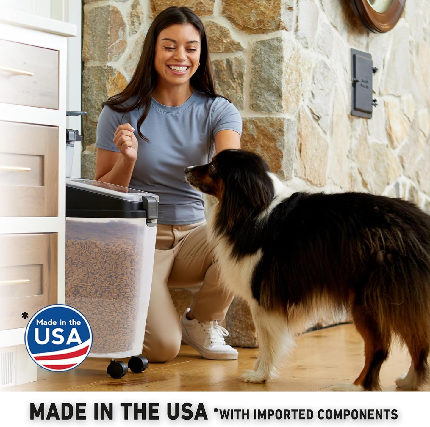 Mighty Tuff 3 Piece Airtight Dog Food Storage Container, Up to 36 lbs, with 5 lbs Dog Treat Container and Portion Scoop β BPA Free Airtight Pet Food Bin on Wheels