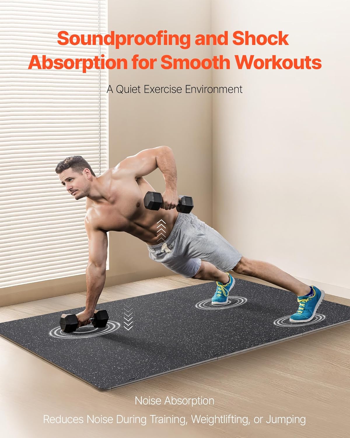 VEVOR 0.56 Inch Thick Gym Floor Tiles, 6 Tiles Rubber Top with EVA Foam, 25" x 25" Gym Flooring Workout Mats with 25 sq.ft Coverage, Interlocking Puzzle Gym Mats for Gym, Home, Garage, Black & White