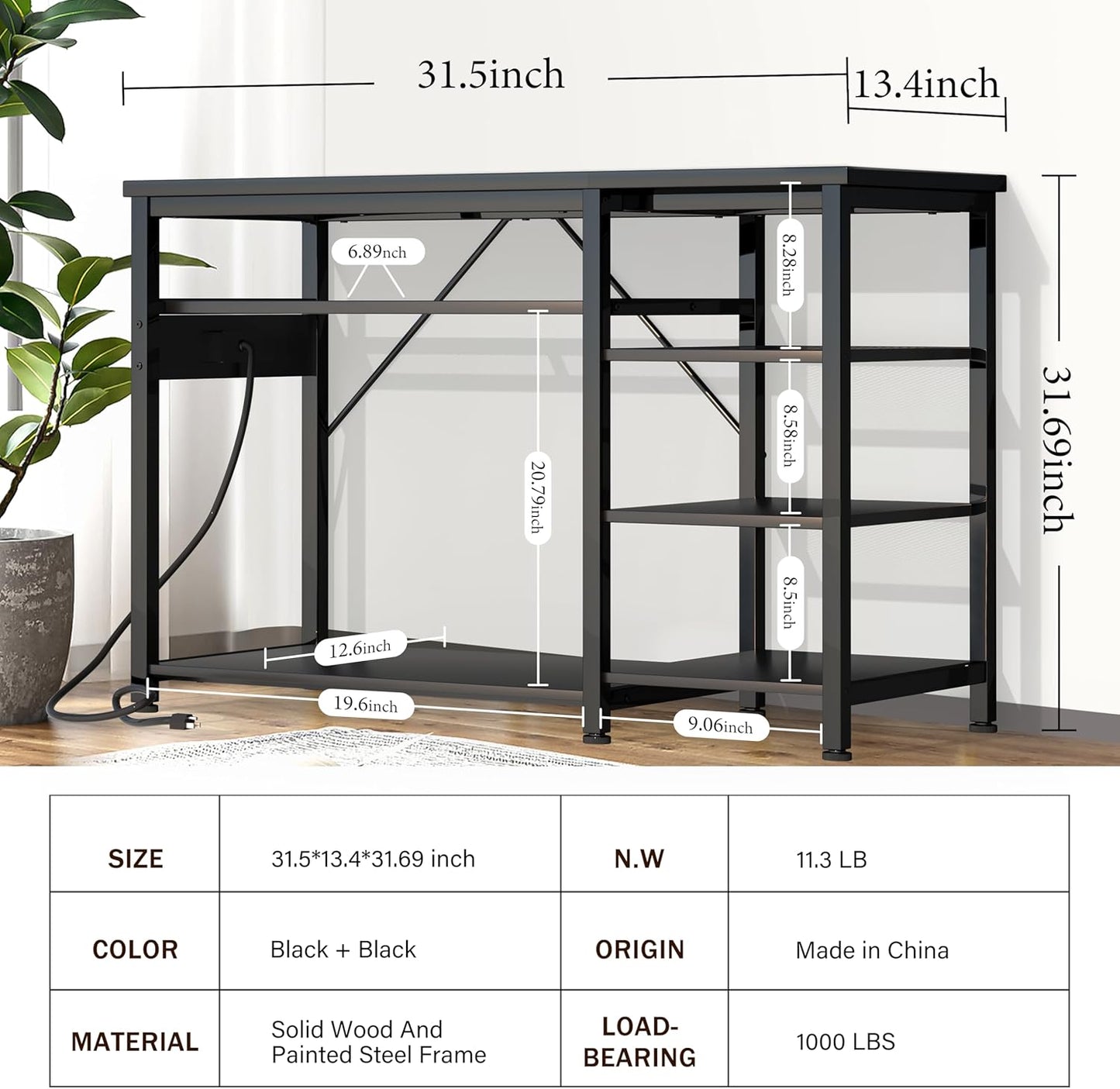 30-40 Gallon Aquarium Stand: Heavy Duty With Power Outlets and Cabinet for Tank Accessories Storage - Metal Frame, 1000LBS Capacity, Suitable for Fish & Reptile Terrariums