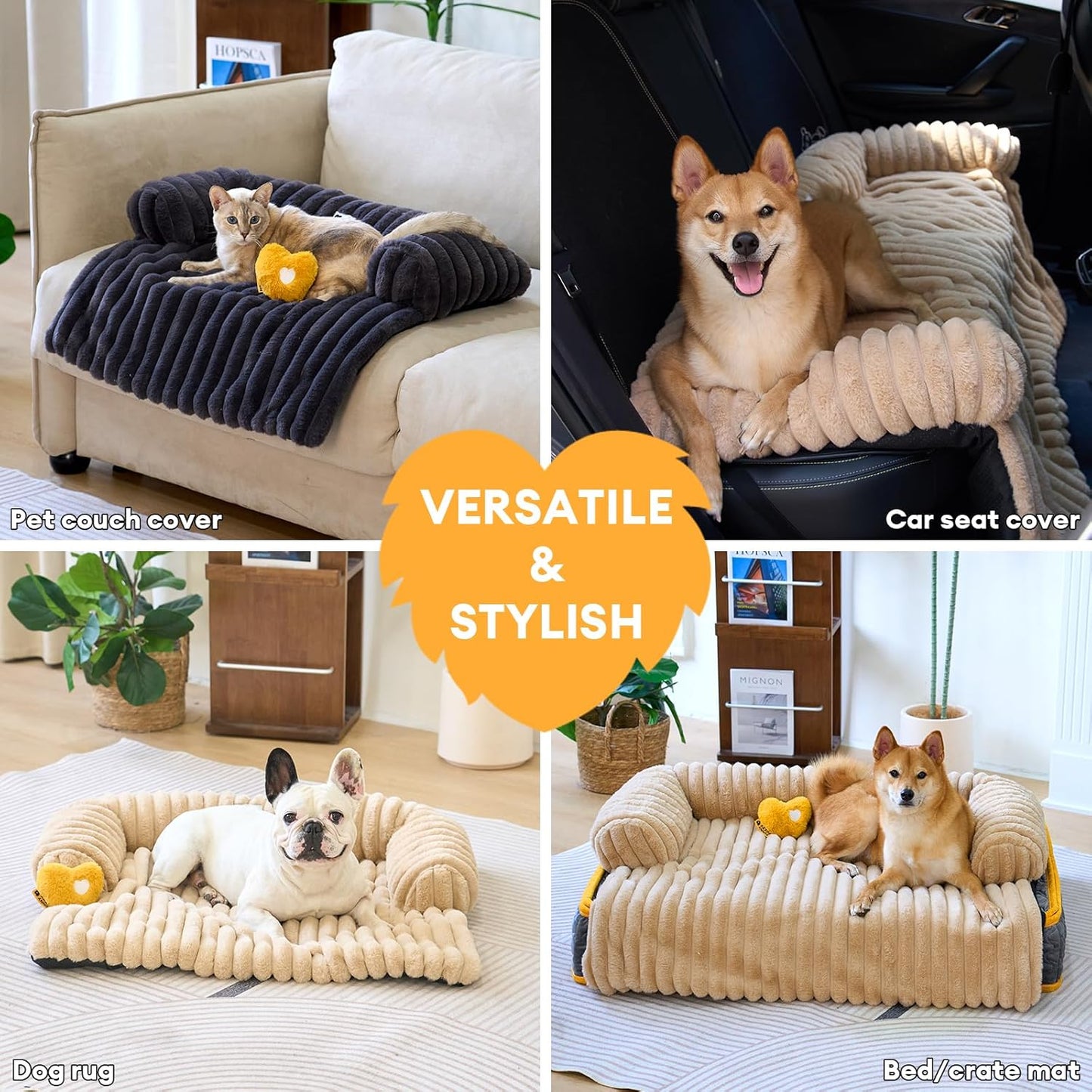 FUNNY FUZZY Pet Couch Cover for Sofa, Calming Dog Bed for Couch, Fluffy Plush Cat Bed Mat for Furniture Protector for Small Dogs and Kitten, 27ร24 in, Dark Grey