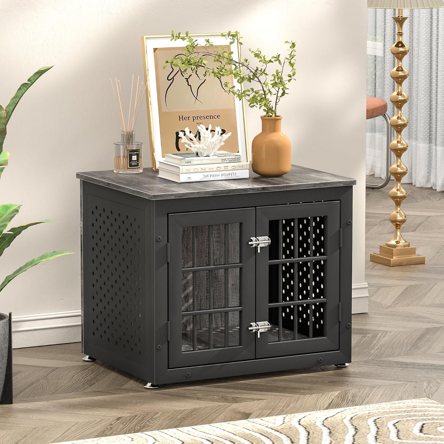 26" Heavy Duty Dog Crate Furniture for Small Dogs, Metal Kennel for High Anxiety Dogs, Chew Proof Pet Cage Indoor, Decorative Dog Kennel End Table