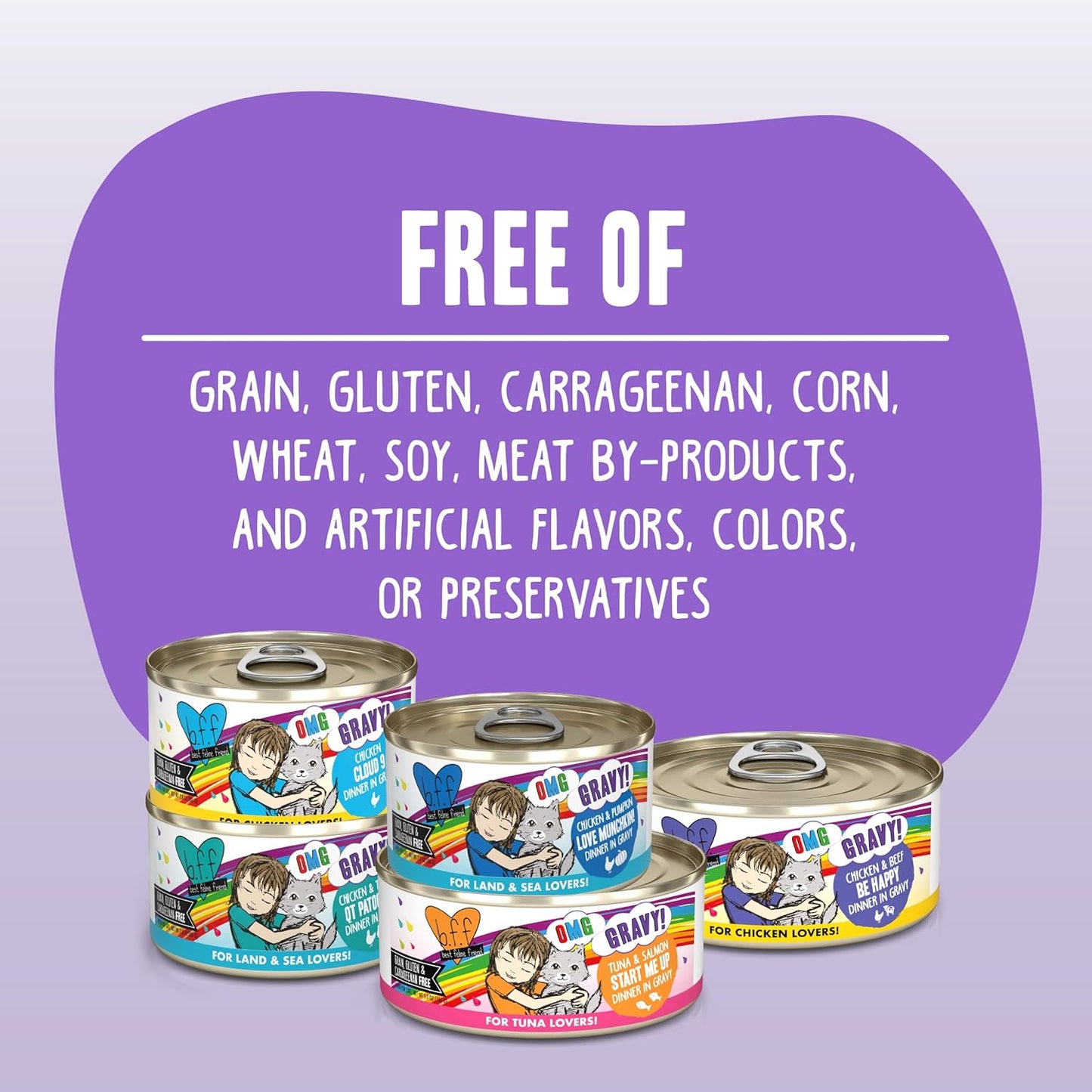 Weruva B.F.F. OMG - Best Feline Friend Oh My Gravy! Grain-Free Wet Cat Food Cans, Crazy 4 U! Chicken & Salmon, 5.5-Ounce Can (Pack of 8)