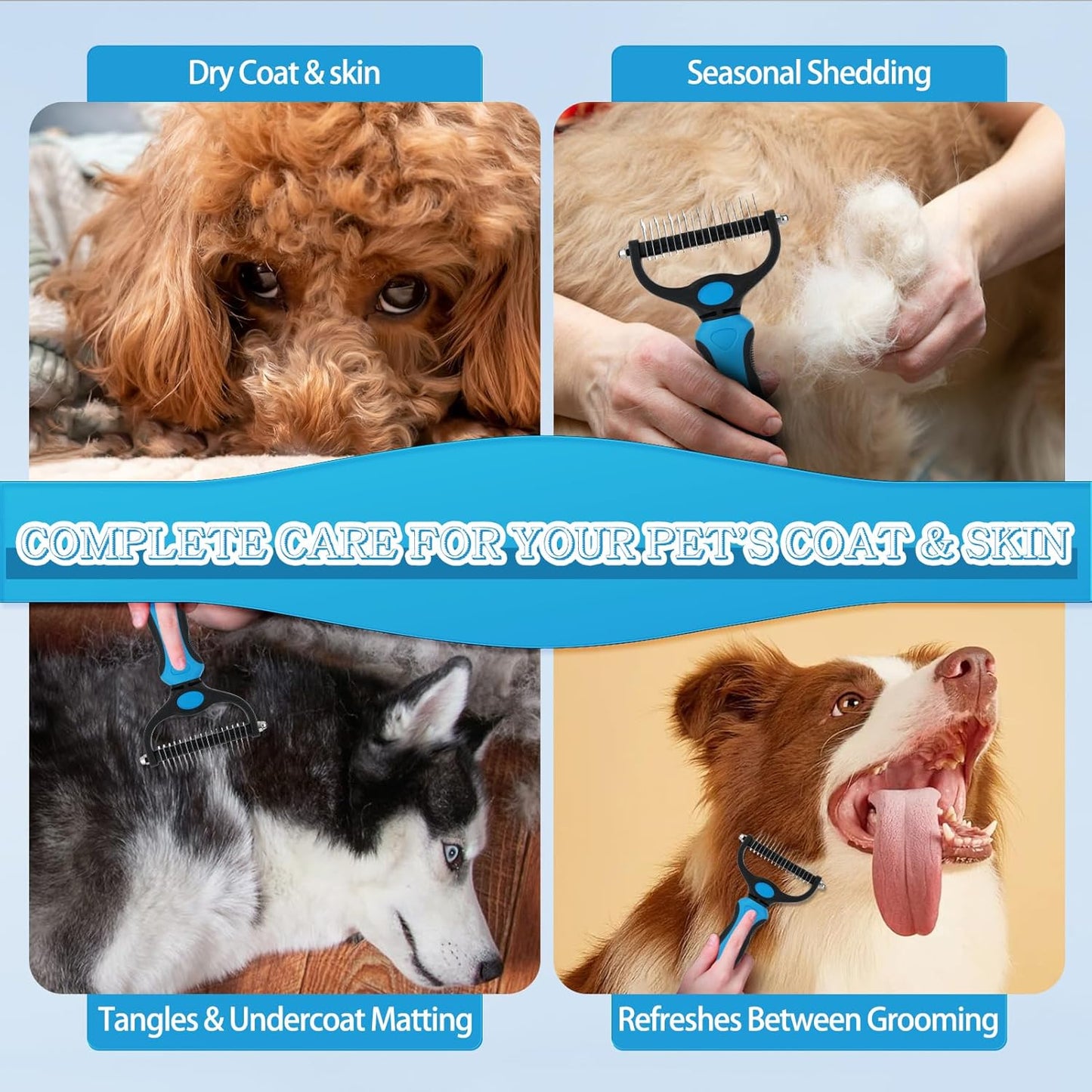 Dog Detangler Spray, Natural Dog Leave in Conditioner Spray with Deshedding Brush and Metal Comb, for Grooming and Mat Removal (Lavender)