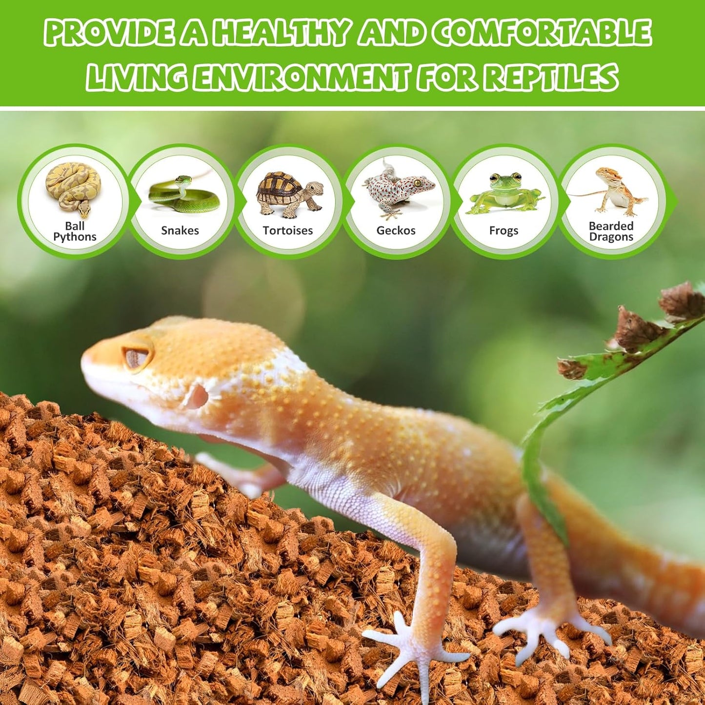 Legigo 4 Pack Coconut Chip Substrate for Reptiles, Natural Coco Husk Chip Reptiles Bedding, Compressed Coconut Chip Substrate for Snake, Tortoise, Ball Python, Gecko, Lizard Terrarium Tanks