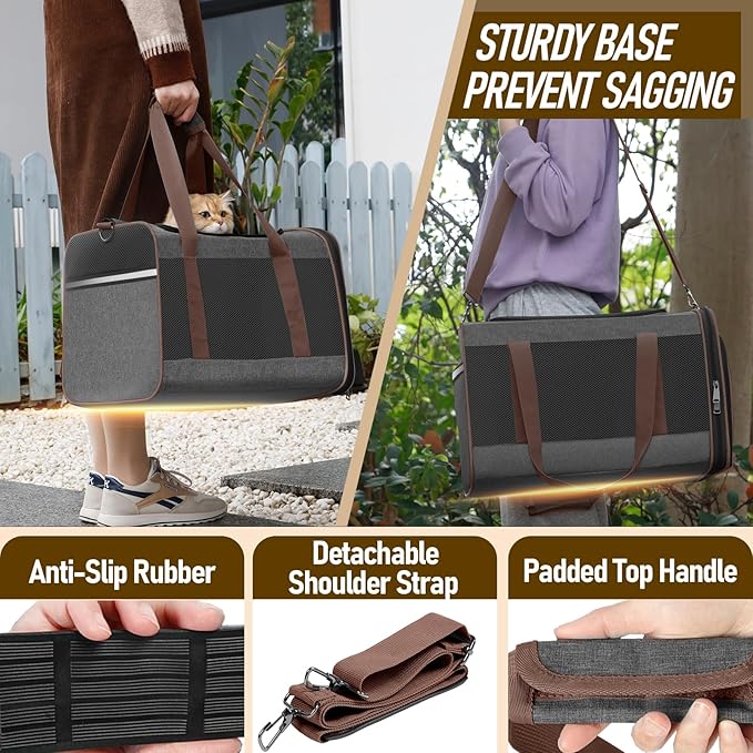 Small Dog Carrier Cage Soft Chihuahua/Softshell Big Cat Carrier Maine Coon/Pet Taxi Carrying Bag Over 25lbs / Top Loader Travel Kennel Brown