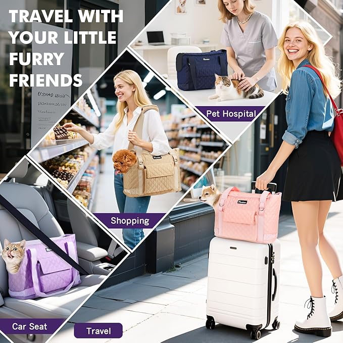 Pawaboo Dog Purse Carrier for Small Dogs with Pocket, Lightweight Dogs and Puppies Tote Bag Carrier, Dog Carriers Soft Sided for Puppy Cat Rabbit, Shopping Travel Puppy Carriers Under 11 LBS, Purple
