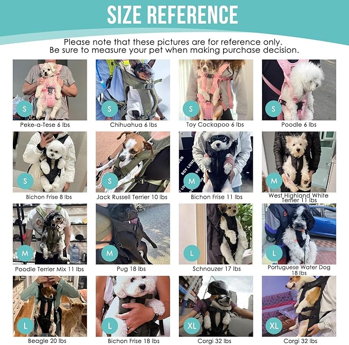 Lukovee Dog Backpack Carrier, Legs Out Easy-fit Dog Front Carrier for Small Medium Dogs, Adjustable Hands Free Dog Chest Carrier for Hiking Cycling (PI,L)