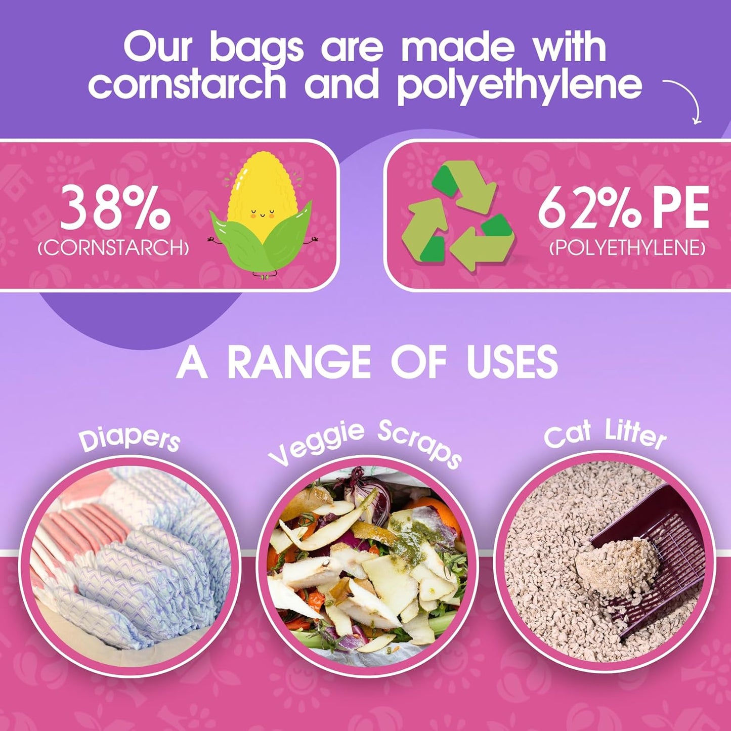 Pet N Pet 270 Counts Lavender Scented, Colorful Poop Bags for Dogs, 38% Plant Based & 62% PE Dog Poop Bags Rolls, Extra Thick Dog Waste Bag, Doggy Bag