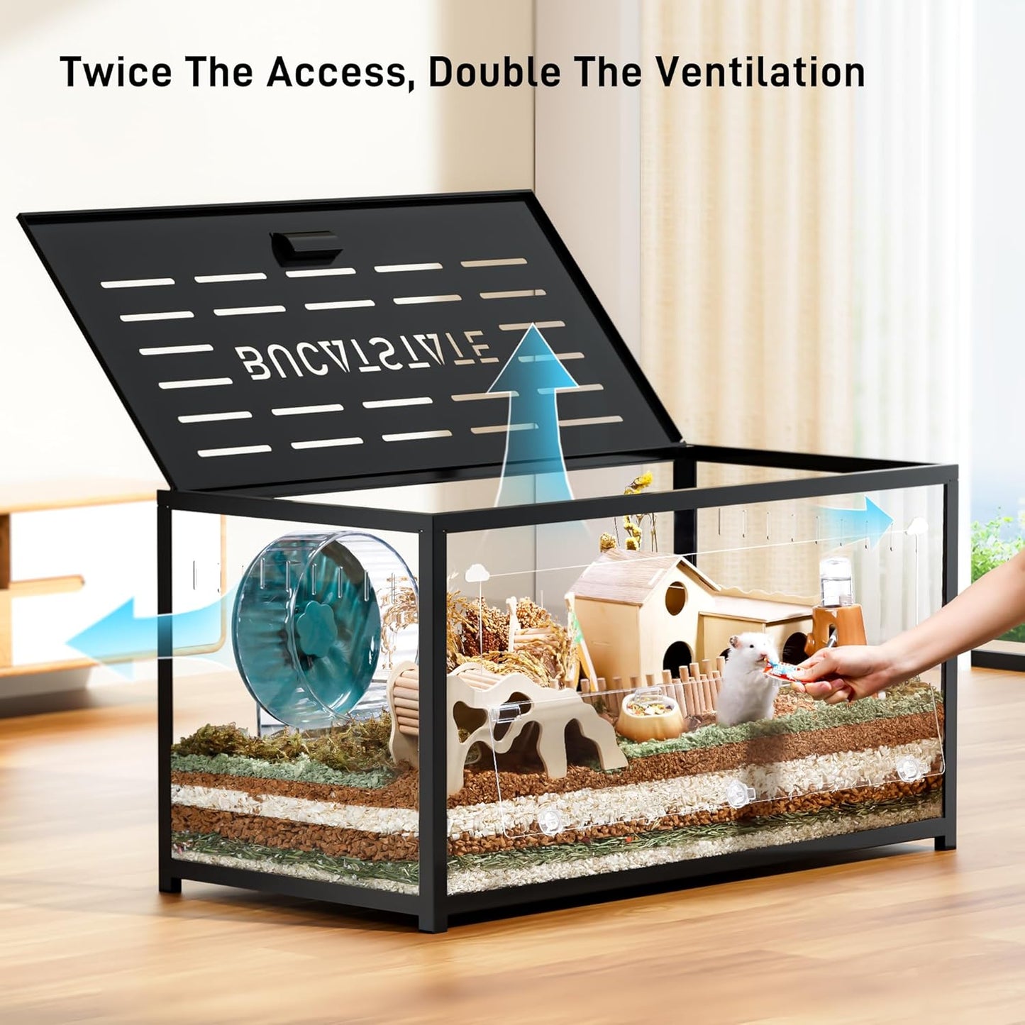 BUCATSTATE Hamster Cage Metal 2.0 - Small Animal Habitats Large Stackable with Top Access Easy Assemble 39.3L*19.7W*20.6H Inches Dwarf Syrian Hamster House for Guinea Pig, Gerbil (774sq inch Black)