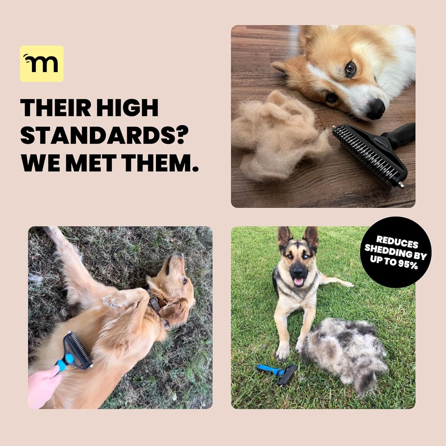 MalsiPree Dog Brush - Large, Orange - 2-in-1 Deshedding Tool & Undercoat Rake, Dog Undercoat Brush - Gentle Dematting Comb & Pet Hair Removal Tool - Smooth-Edge Design & Grooming Comb