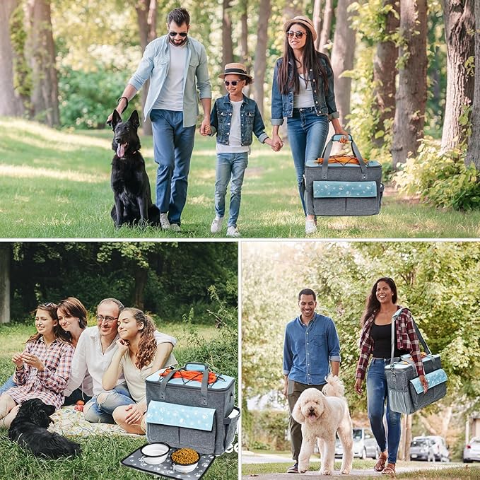 Dog Travel Bag, Airline Approved Dogs Bags for Traveling, 2 Dog 's Food Travel Container and Collapsible Bowls, Weekend Pet Travel Bags (X-Large)