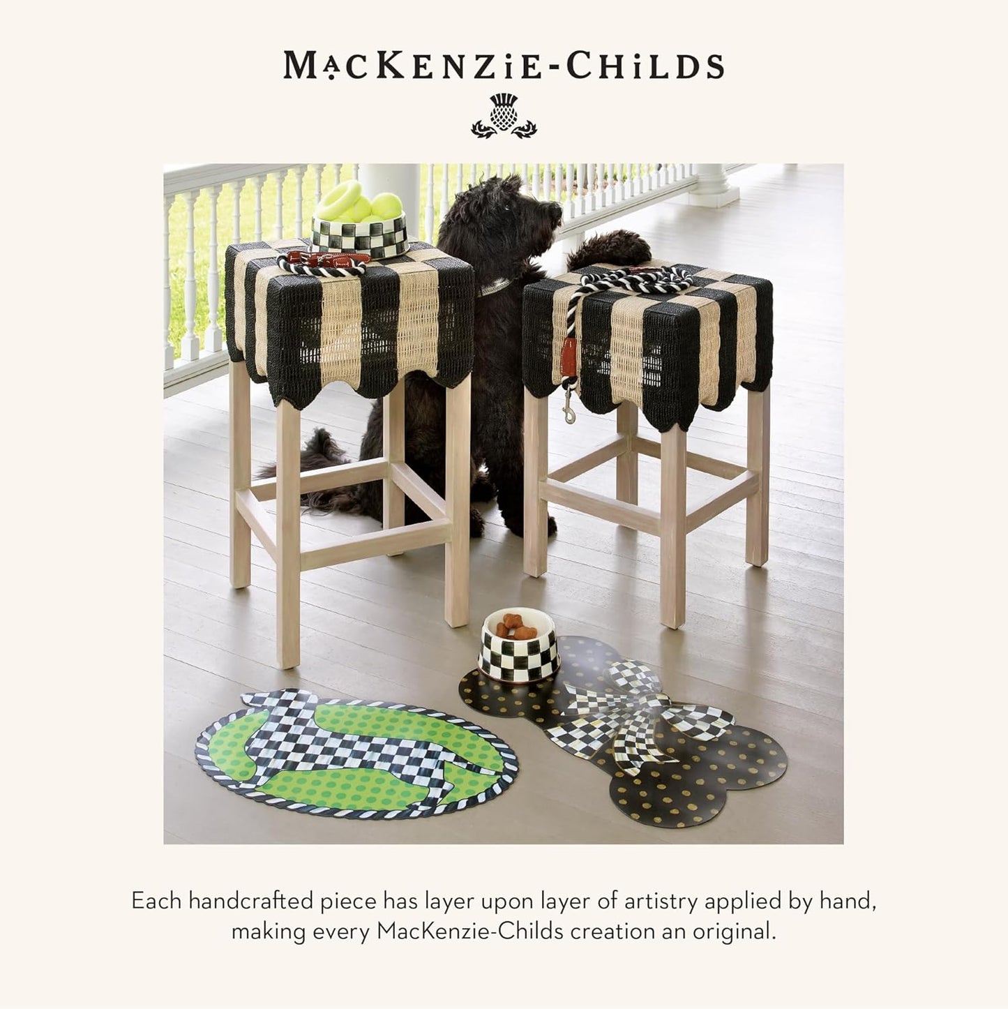 MACKENZIE-CHILDS Pup Placemat, Cute Pet-Food Mat for Dog Bowls and Cat Bowls, Courtly Bow