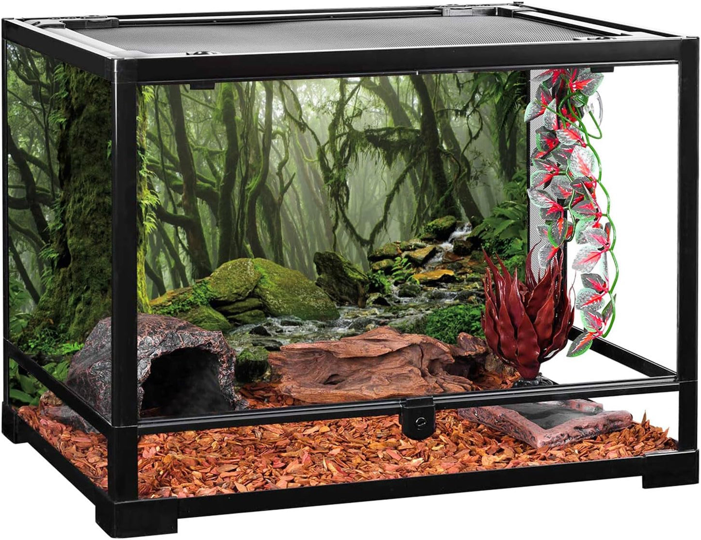 AWERT Foggy Forest Terrarium Background - Stream Green Huge Tree Reptile Habitat - Tropical Rainforest Aquarium - 60x24 inches Polyester