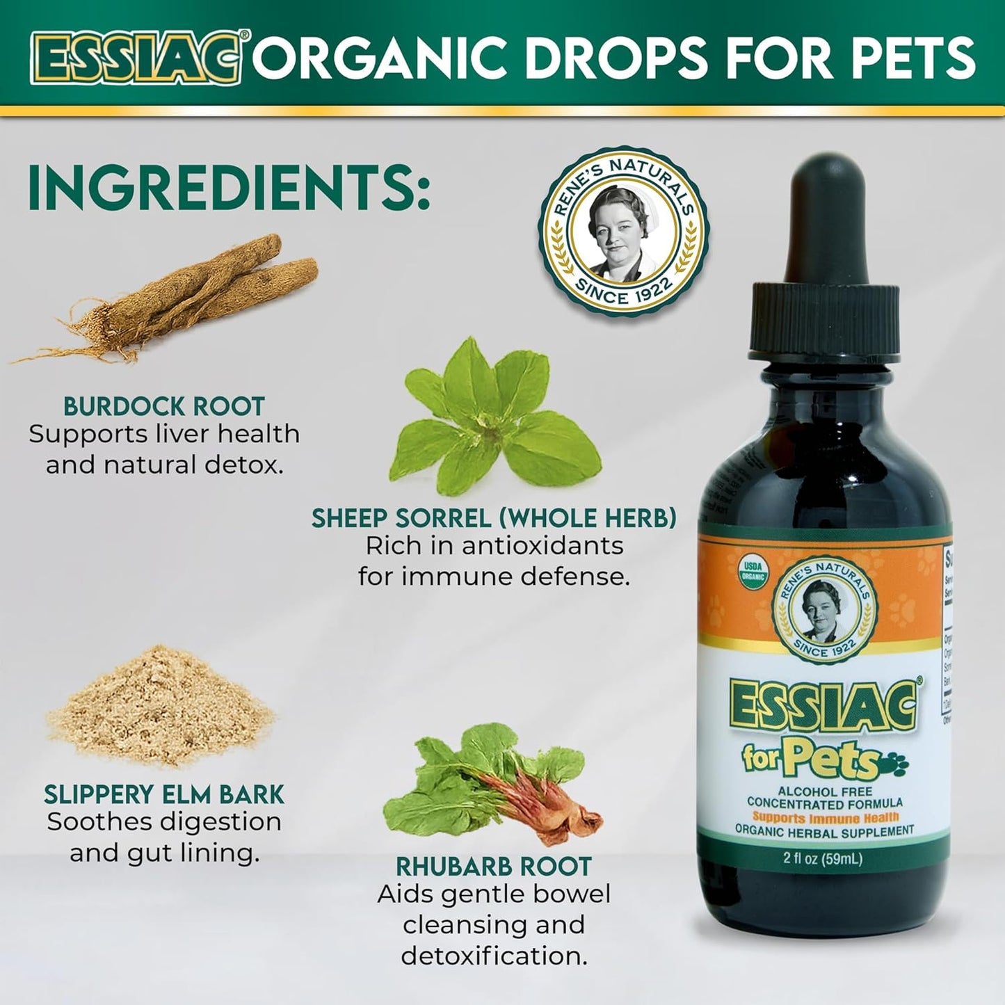 Essiac for Pets | USDA Organic | Daily Drops for Immune Support and Longevity | Pre-Measured Dropper | Alcohol Free Concentrated Formula | 2oz (59ml)