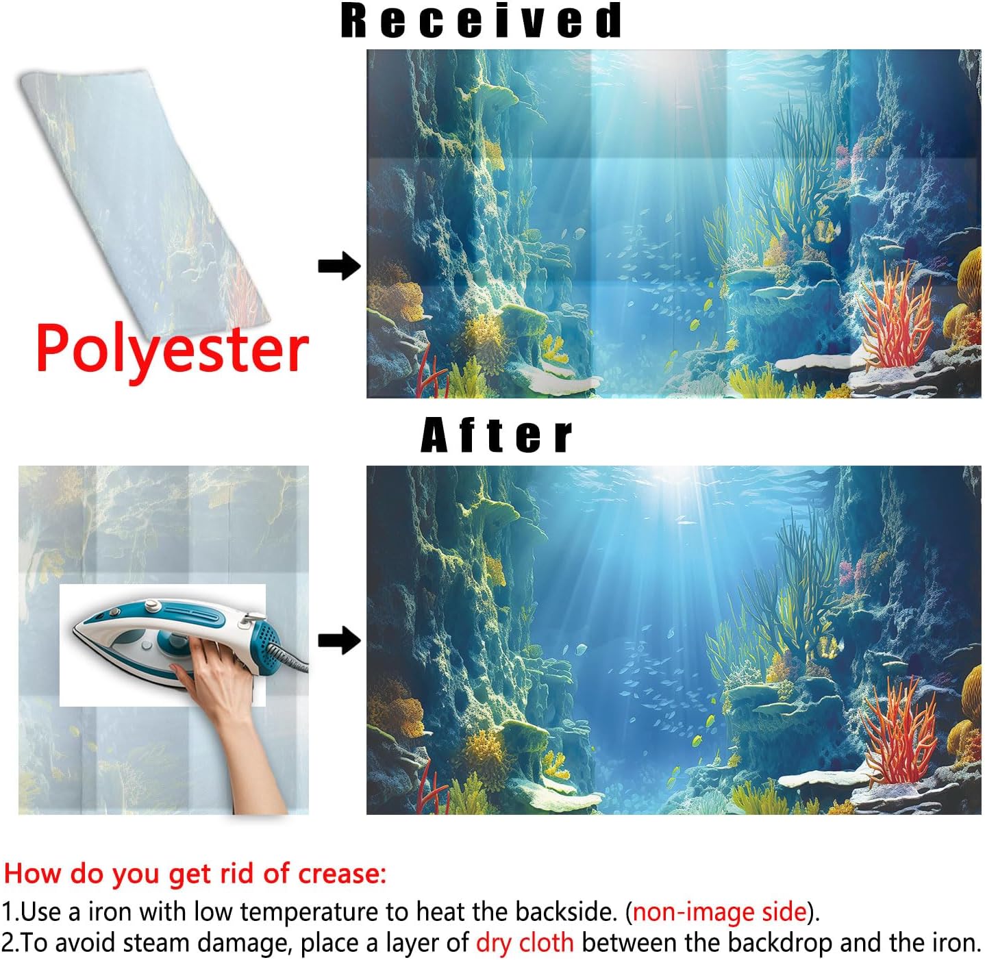 72X18IN Blue Sea Floor Aquarium Background, Natural Underwater World 3D Effect Fish Tank Decorations Background, Art Terrarium Background with 8 EVA Double-Sided Tape