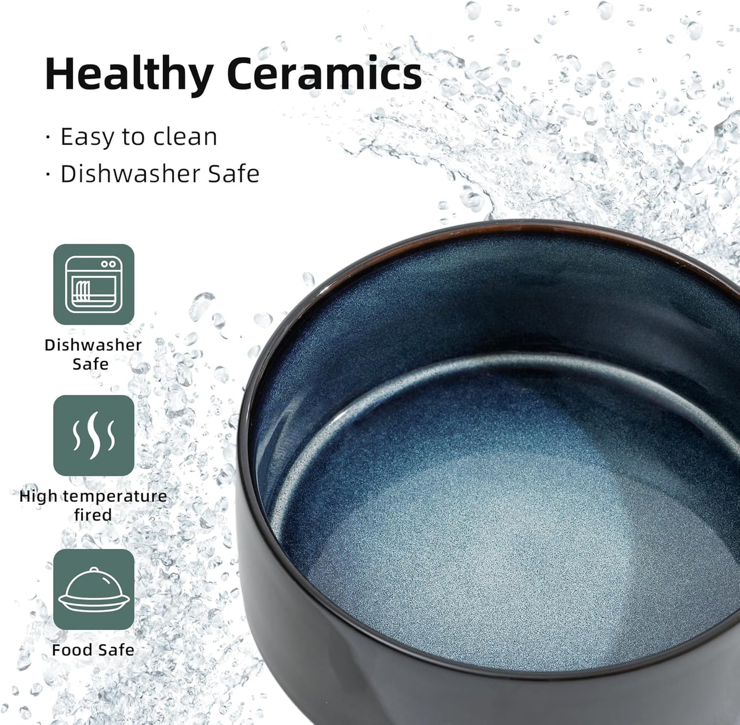 Ceramic Elevated Dog Food and Water Bowl, Kitty Bowl, Raised Dog Dish, Pet Feeder (6inch, 1 x Starry Sky + Stand)