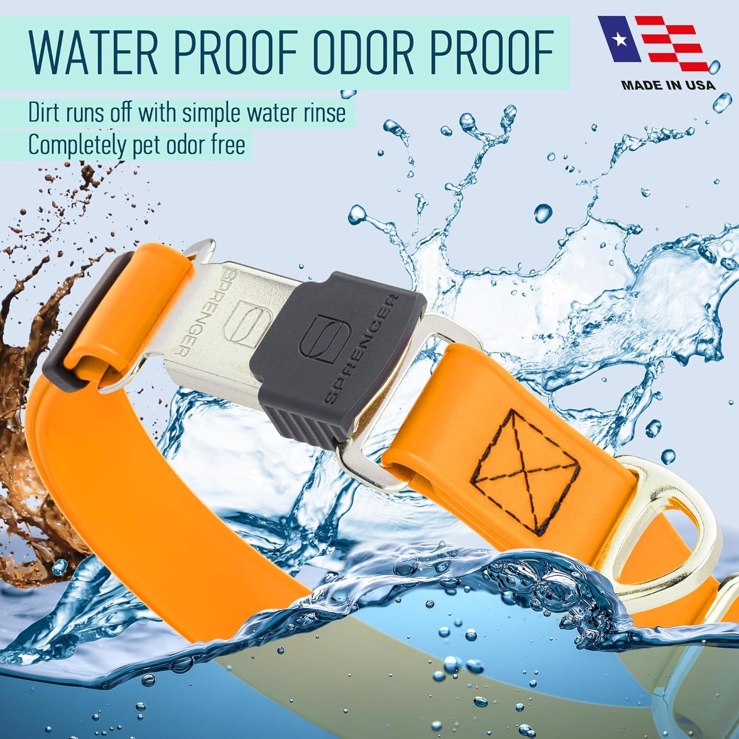 Dogline Biothane Waterproof Dog Collar with Herm Sprenger Black Stainless Steel Quick Release Buckle – Heavy Duty Tactical Durable Collar for Dogs – Comfortable Pet Collar W3/4" L12-19 Tangerine