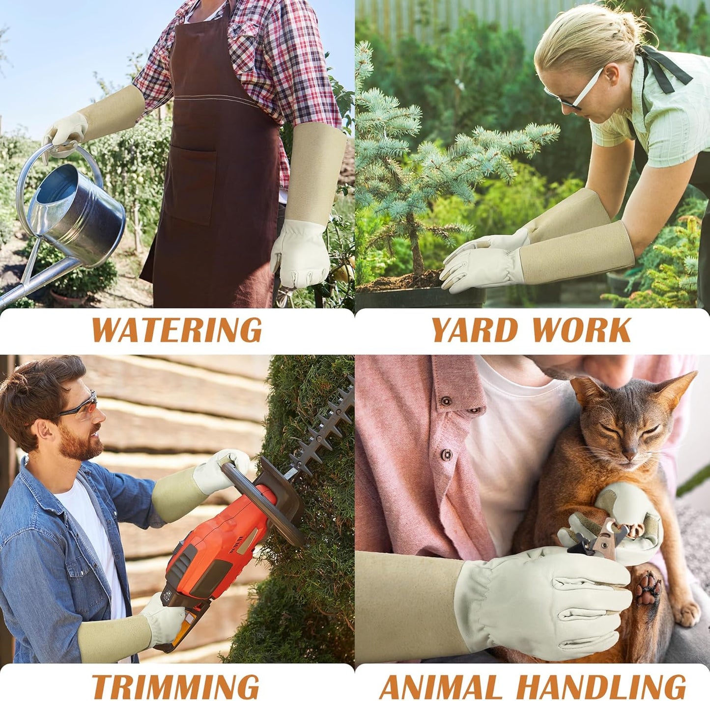 HANDLANDY Pruning Gloves Long for Men & Women, Pigskin Leather Rose Gardening Gloves- Breathable & Durability Gauntlet Glove (Small, Beige)