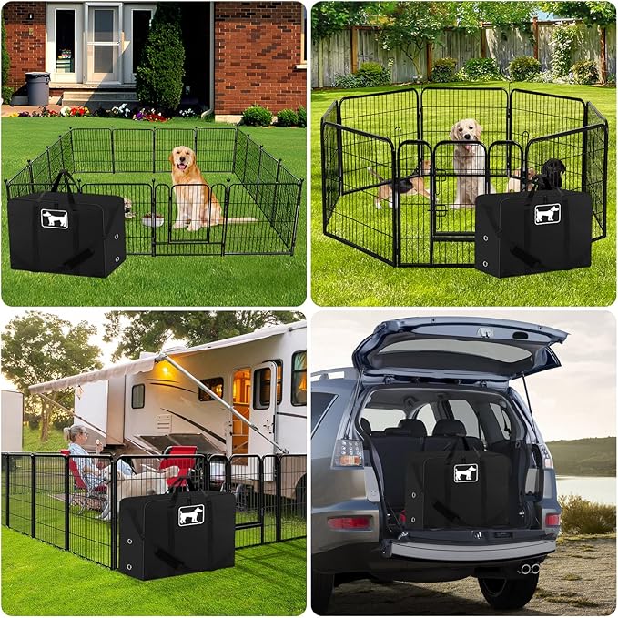 SIRUITON Dog Playpen Storage Bag Fits 40" H 8 Panels and 9 Stakes, Heavy Duty 600D Oxford Fabric Suitable for Foldable Exercise Pet Playpen, Dog Fence Travel Bag with Reinforcing Plate & Shoulder