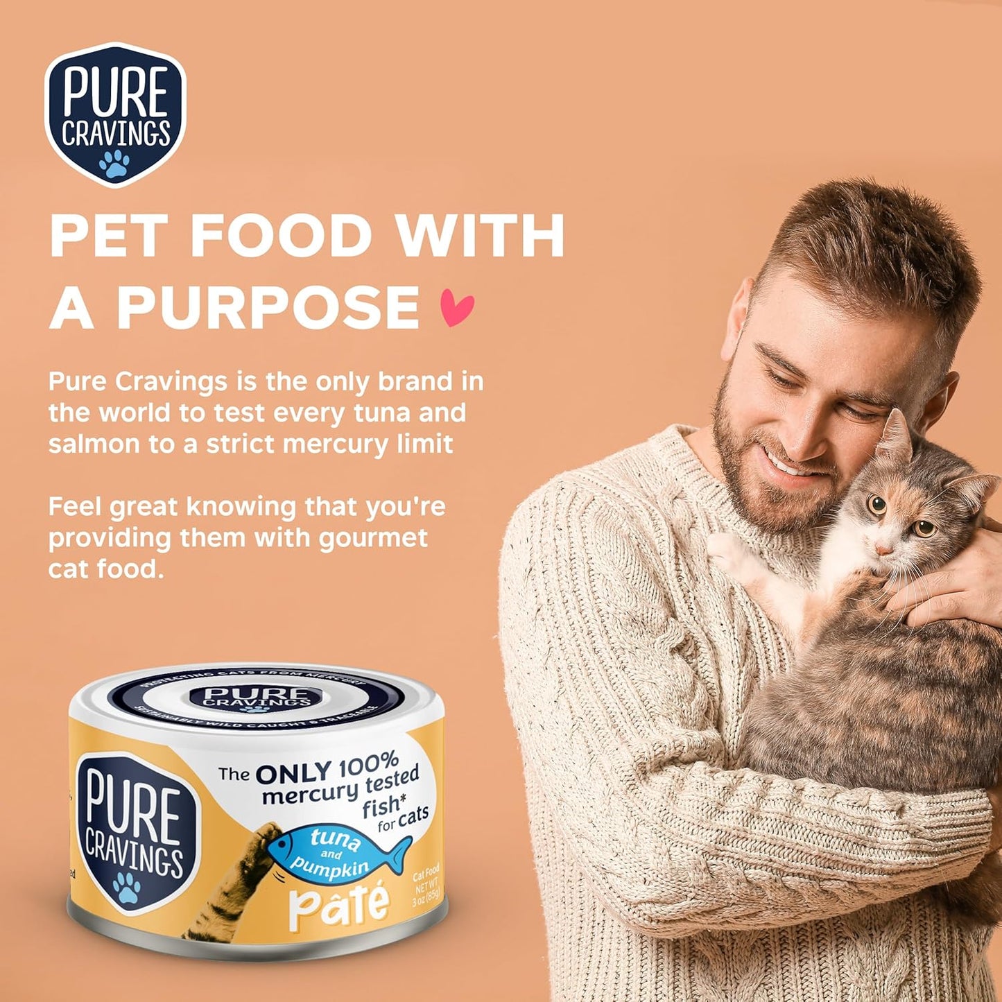 Tuna and Pumpkin Pate, Canned Wet Cat Food, 100% Mercury-Tested, Moist Can Fish, Grain-Free Protein, Non-GMO, 12 Pack