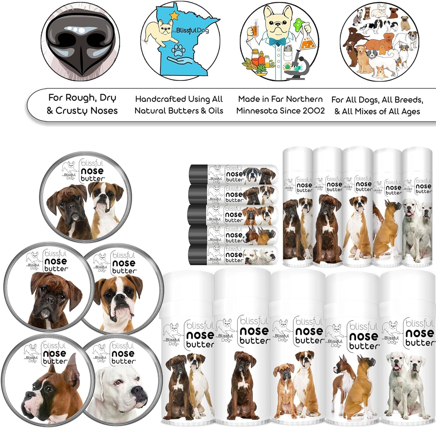 The Blissful Dog Show Boxer Nose Butter for Dry, Cracked Skin, Lick-Safe Dog Nose Balm with Moisturizing Shea Butter, Almond, Olive, and Essential Oils, Pet Supplies, Uncented, 1 oz.