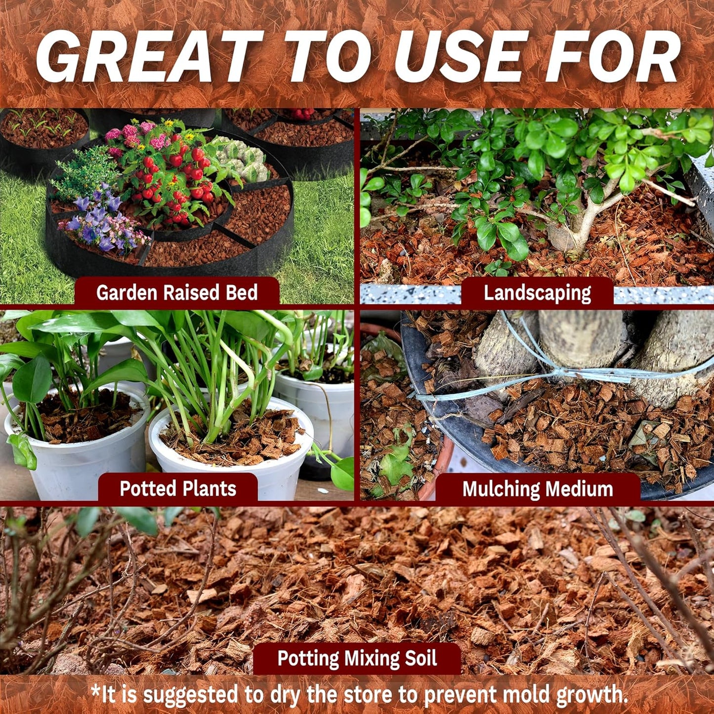 Coco Husk -27PACK Organic Coconut Husk Chips with Low EC & PH Balanced, High Expansion Coconut Substrate Coco Husk Mulch for Garden Flowers, Planting, Reptile