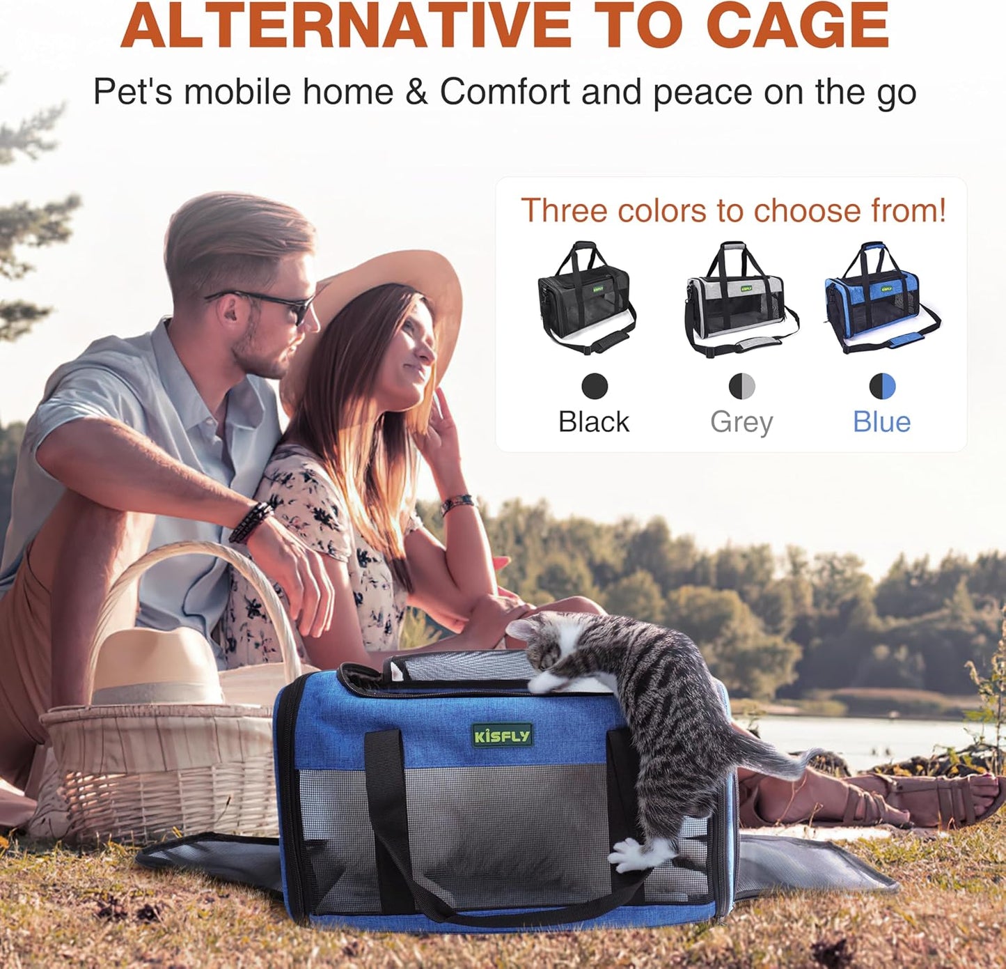 TSA-Approved Under-Seat Airline Pet Carrier – Soft-Sided, Foldable Travel Bag for Cats, Puppies, Rabbits & Hamsters (17"x11"x9.5"), Fits Pets up to 12 lbs, Blue